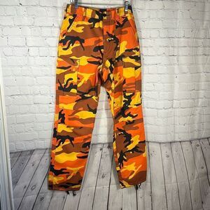 Rothco BDU Pants Mens Small Regular Orange Black Camo Cargo Military Button Fly